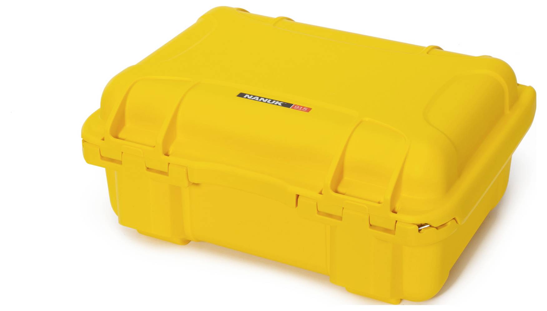 A yellow, robust suitcase, likely designed for the secure transportation of delicate items, with a small logo on the top surface.