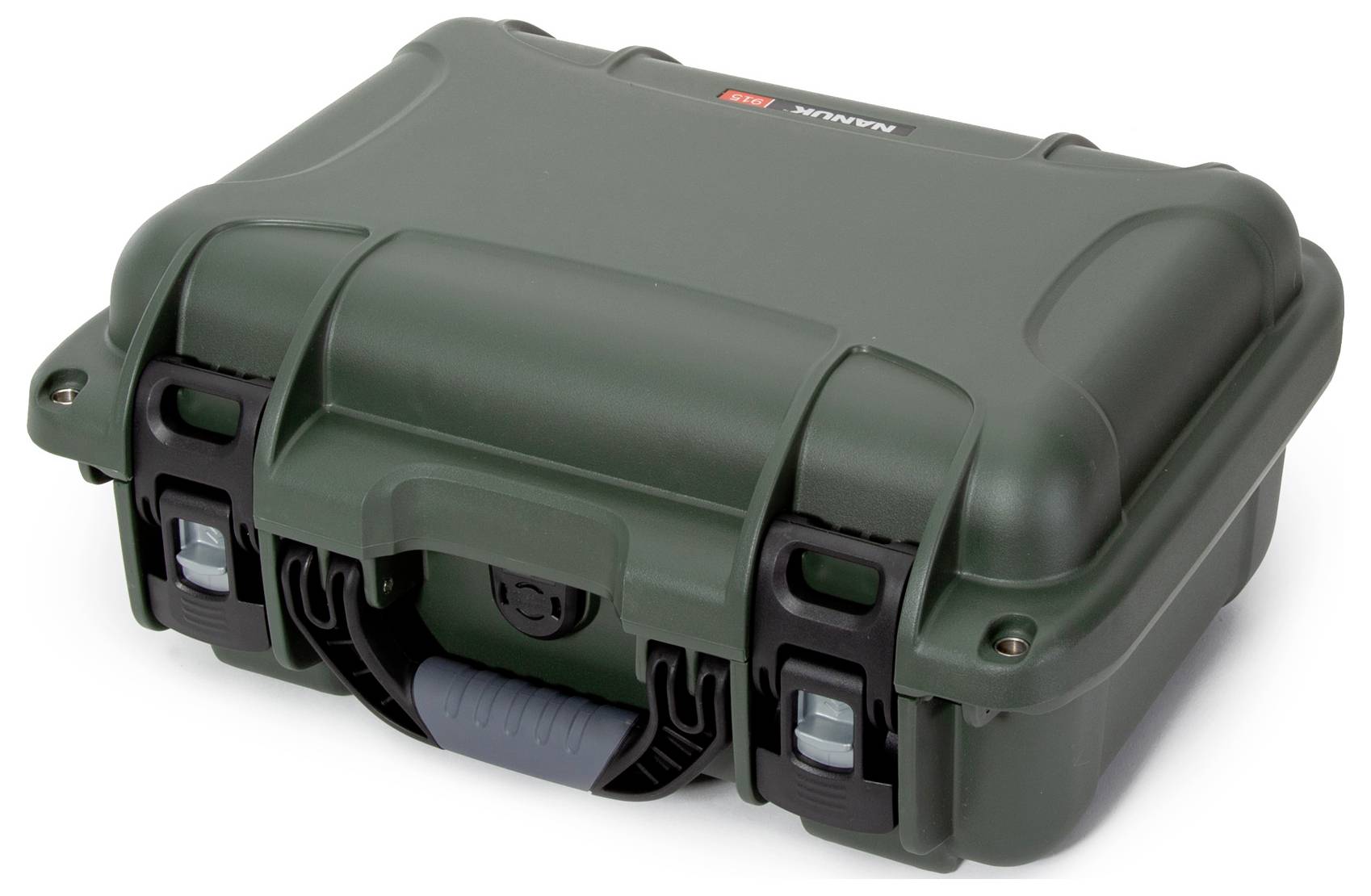 A green, robust suitcase with lockable clasps, suitable for the secure transportation of delicate equipment.