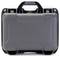Grey hard-shell suitcase with black handle, suitable for safely transporting delicate items.