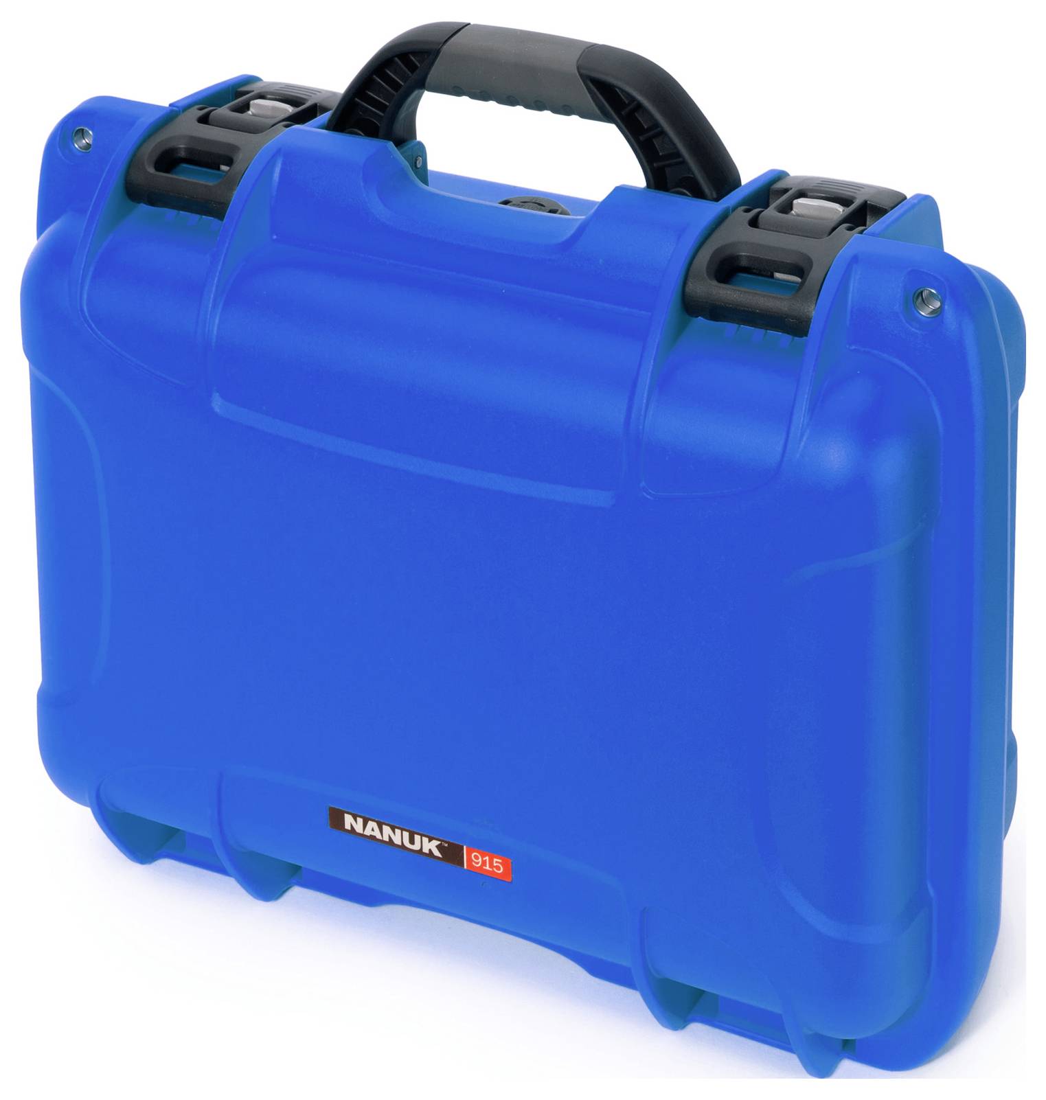 Blue, sturdy case with a black handle, labelled 'Nanuk 915'. Suitable for secure transportation of delicate items.