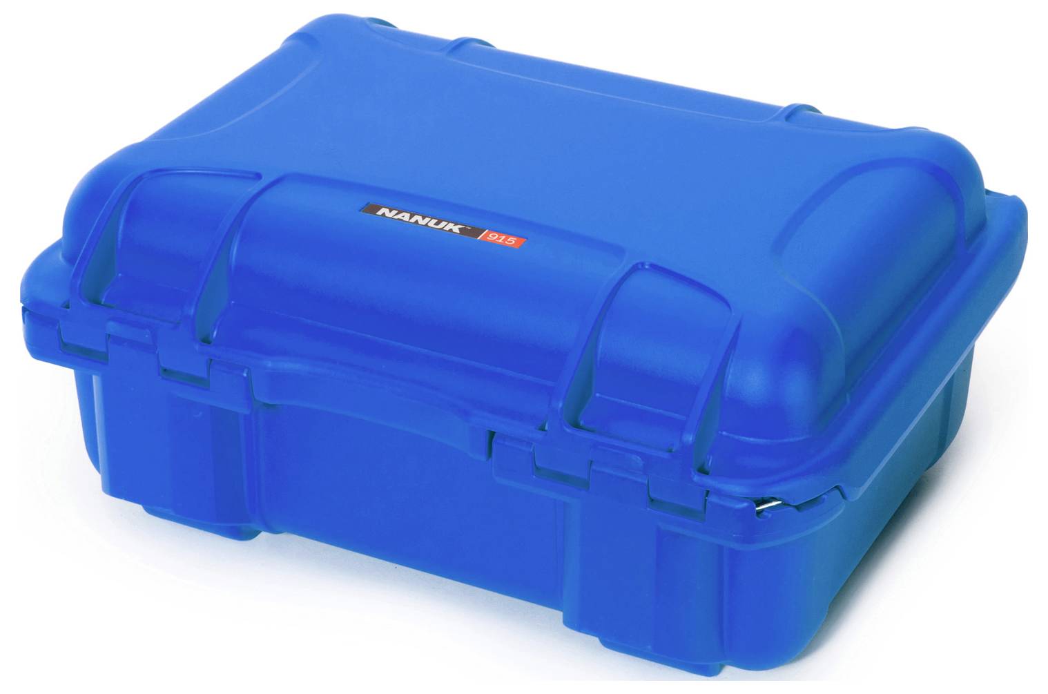 Blue, robust plastic transport case with rounded corners and carrying handle, suitable for the secure transportation of equipment.