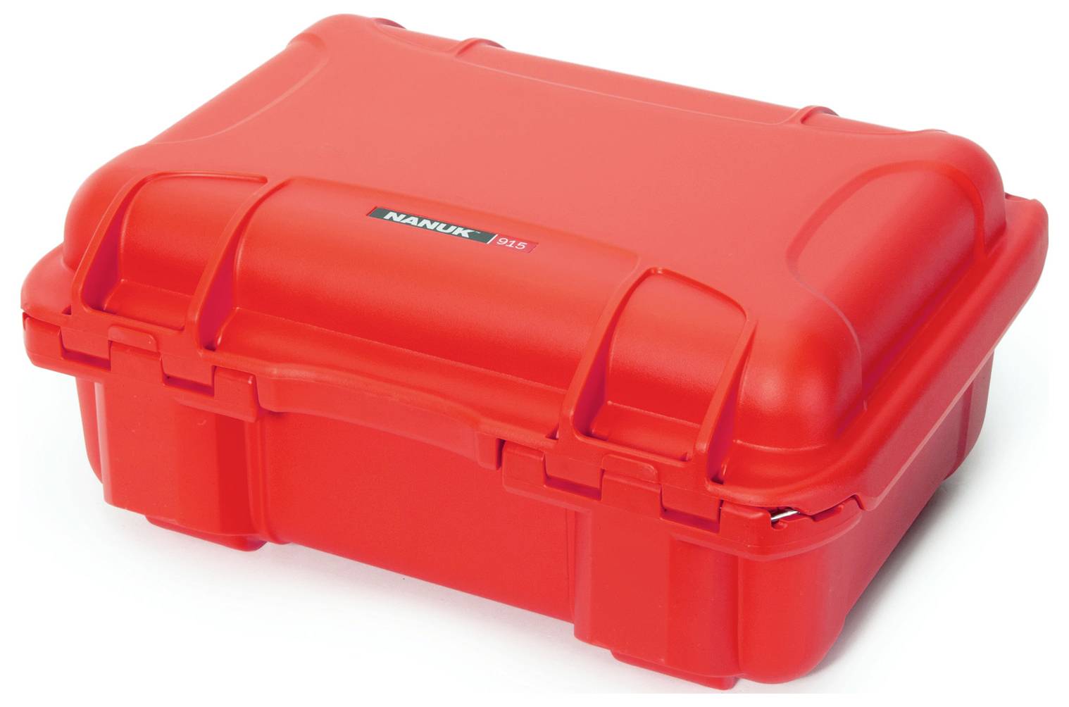 Red protective case with robust design, suitable for the secure storage of delicate equipment or tools.