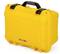 A bright yellow, robust suitcase with handle and locks, suitable for the safe transportation of delicate items.