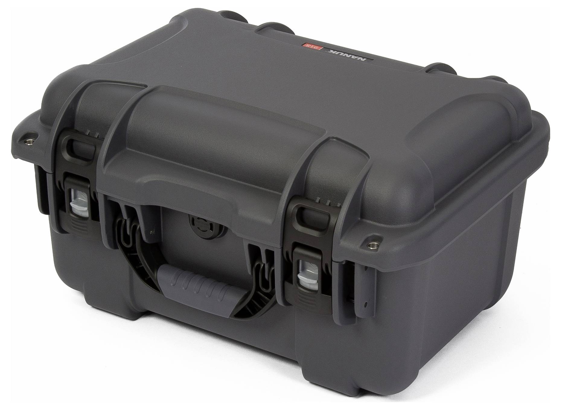 Black, robust plastic case with handle, suitable for the safe transportation of delicate items.
