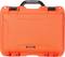 An orange, robust suitcase with a black handle, brand name 'Nanuk 920' visible.