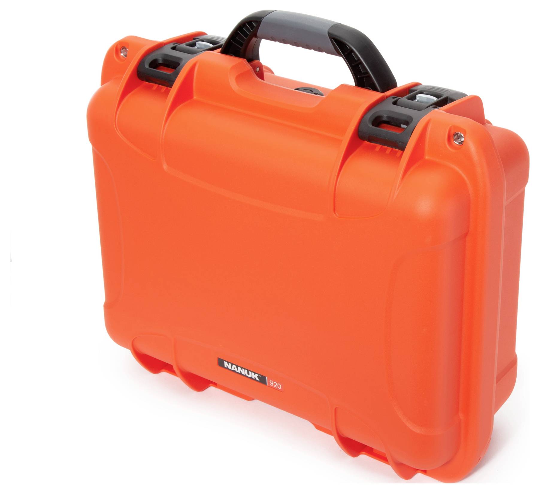 Orange, robust protective case with a black handle, suitable for the safe transportation of delicate equipment or utensils.