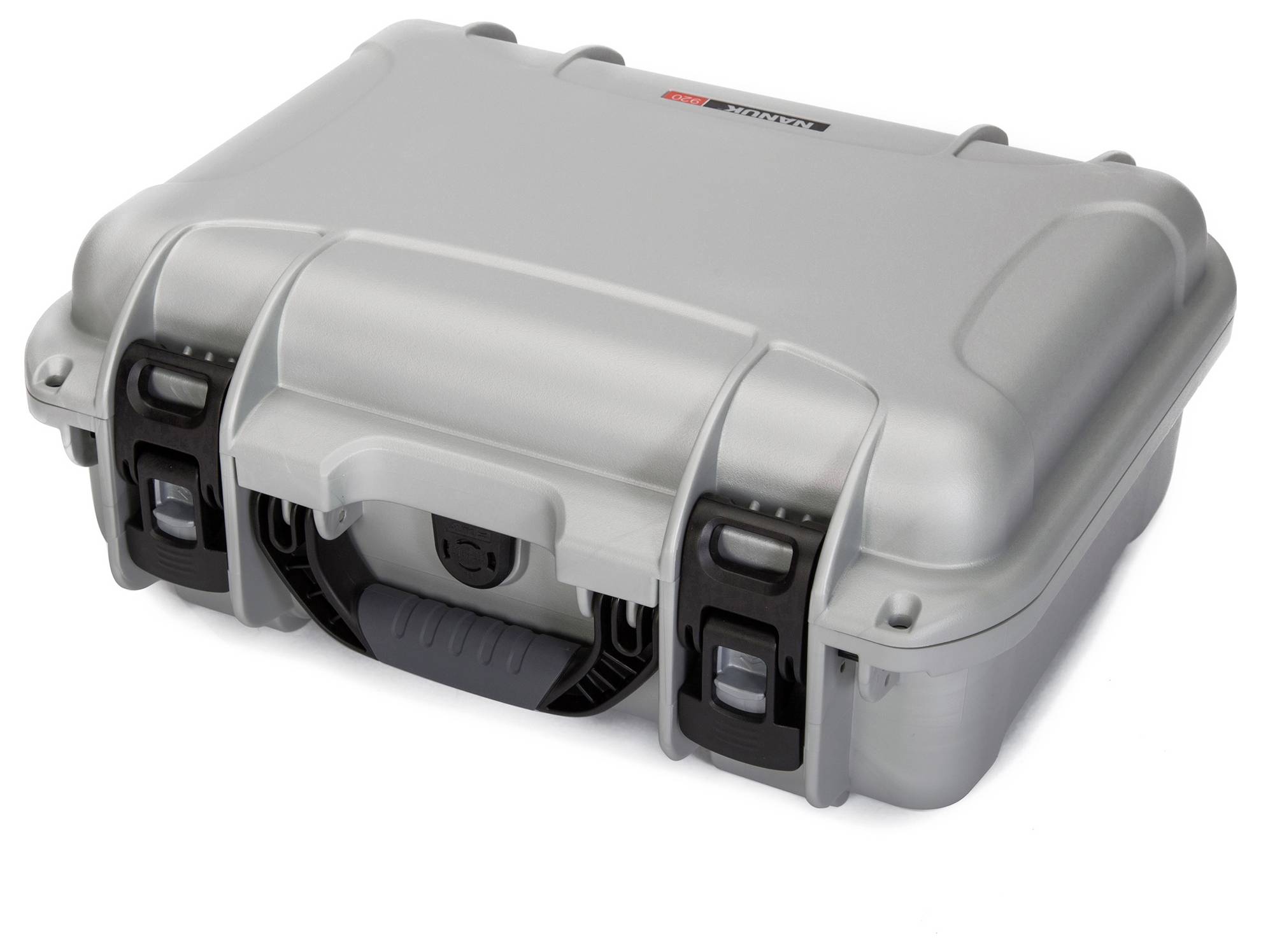 A sturdy, grey protective case with snap locks, ideal for secure transportation and storage of delicate equipment.
