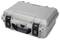 A sturdy, grey protective case with snap locks, ideal for secure transportation and storage of delicate equipment.
