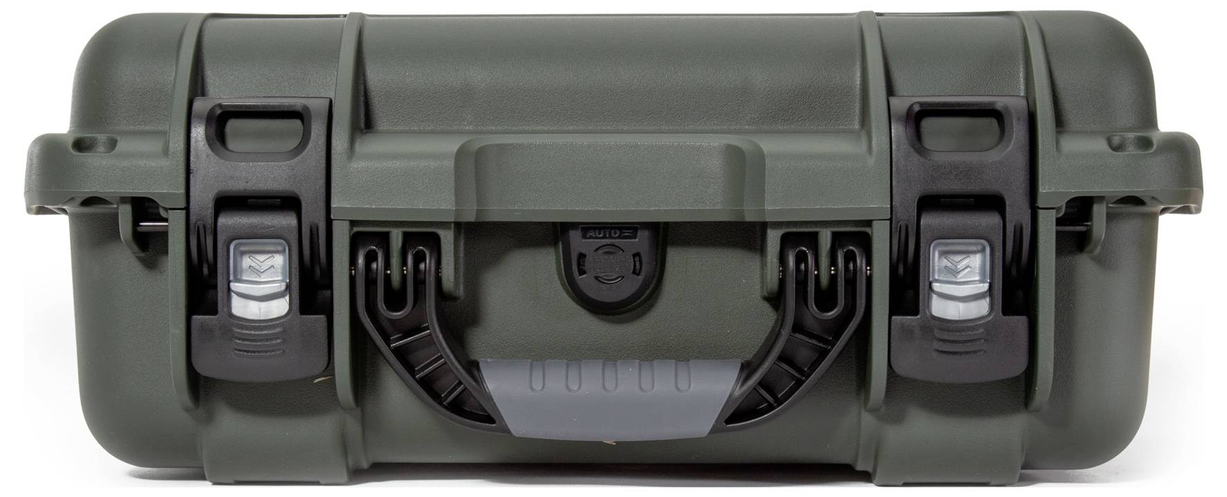 A robust, dark green transport case with two snap locks and a carry handle, suitable for secure protection of equipment.