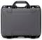 Dark, sturdy hard-shell suitcase with robust locks and carry handle. Ideal for securely transporting items.