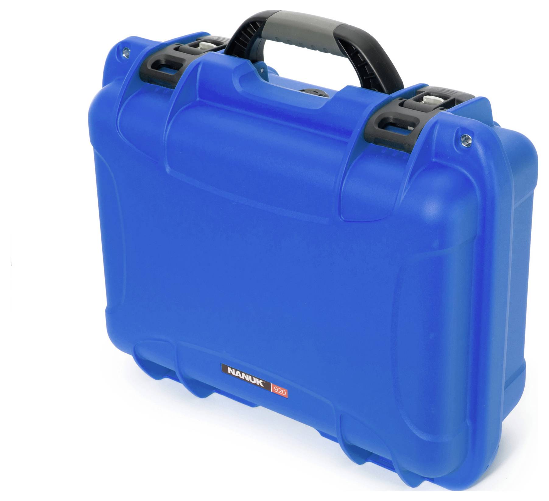 Blue, sturdy suitcase with a black handle. Suitable for the safe transportation of delicate equipment.