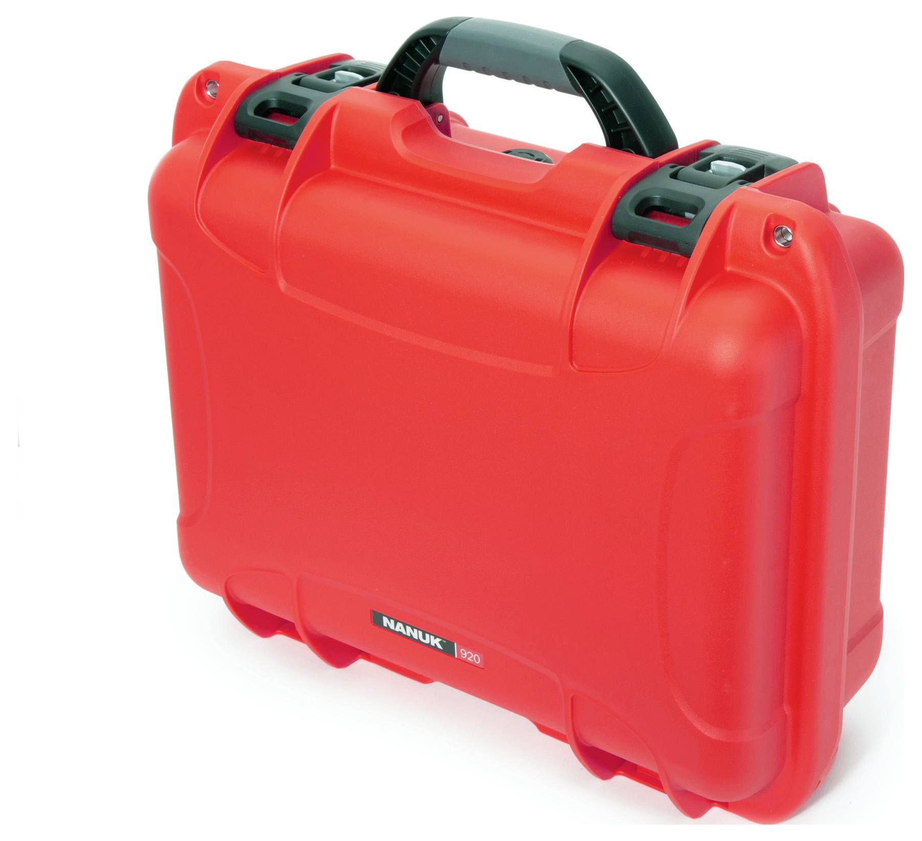 Robust, red hard-shell suitcase with a black handle, suitable for the secure transportation of delicate items.