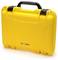 Yellow, sturdy hard-shell case with black handle and clasps, suitable for the secure transportation of delicate equipment.