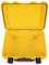 Yellow, open protective plastic case, empty, with robust hinges and closures, suitable for securely transporting equipment.