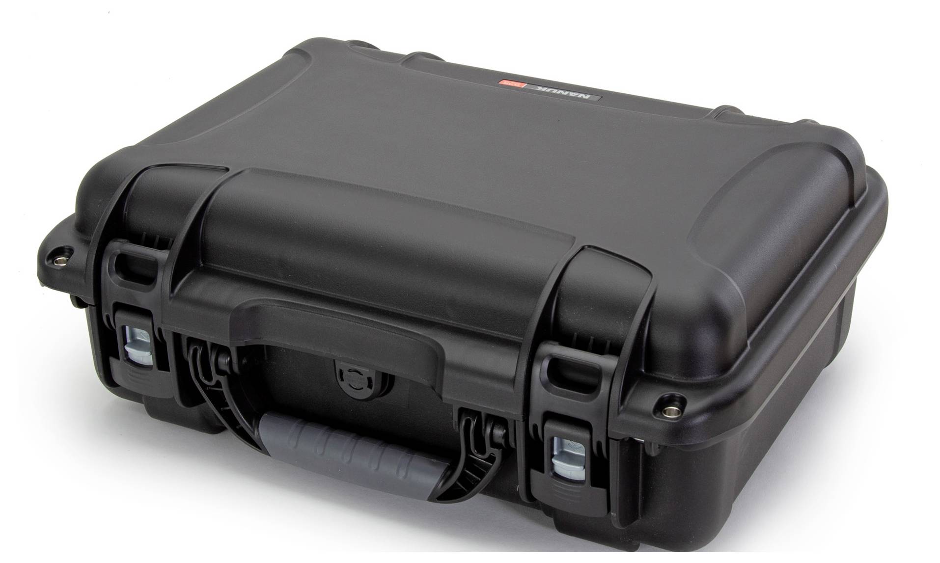 Black hard-shell suitcase with robust design and locks, suitable for the secure transportation of delicate items.