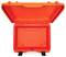 An open, robust orange suitcase, empty and ready for storage or transporting delicate items.