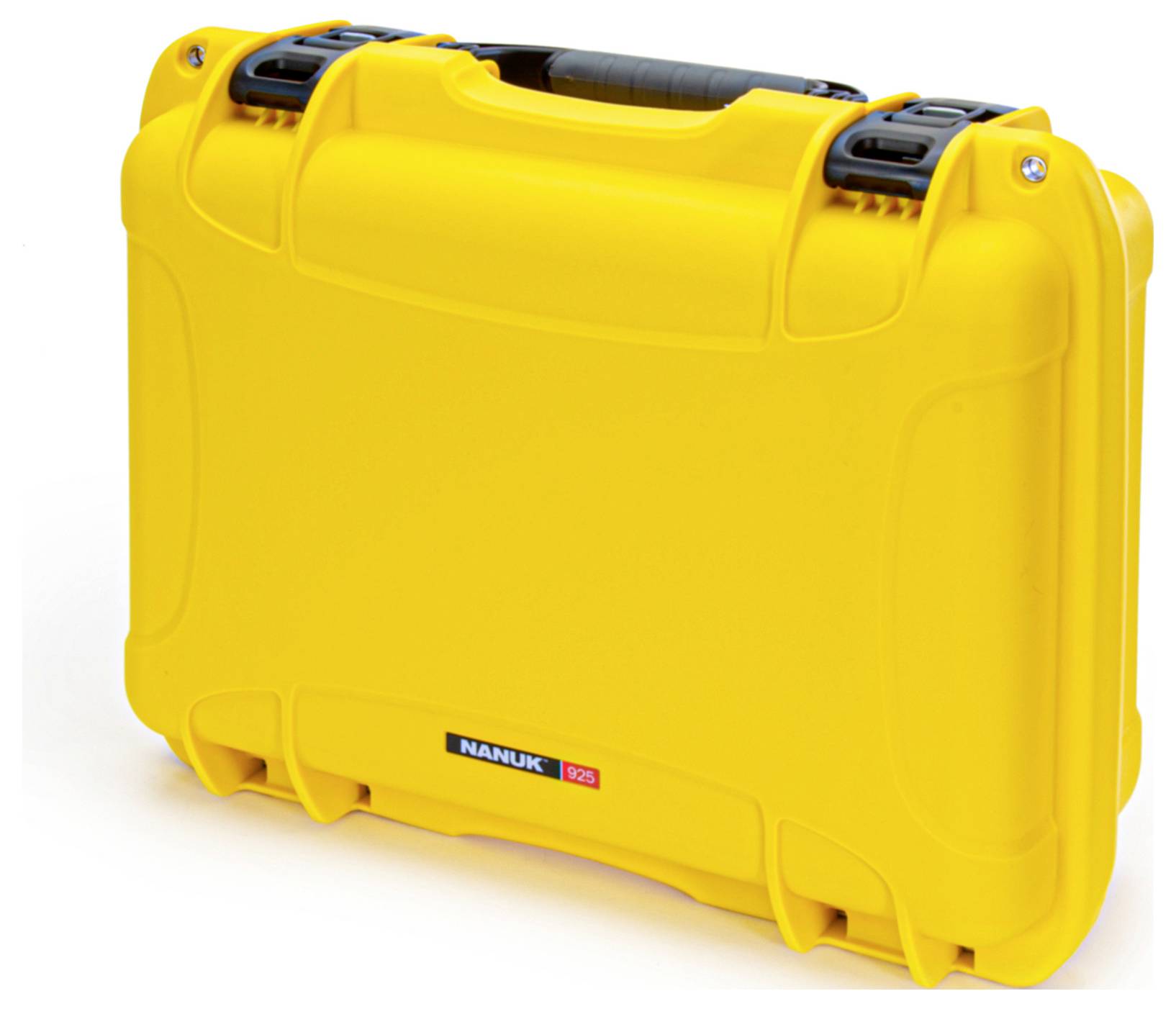 Yellow, robust protective case with black handle and latches, suitable for the secure transportation of delicate items.