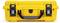 Yellow hard-shell suitcase with two black locks and carry handle, suitable for safely transporting delicate items.