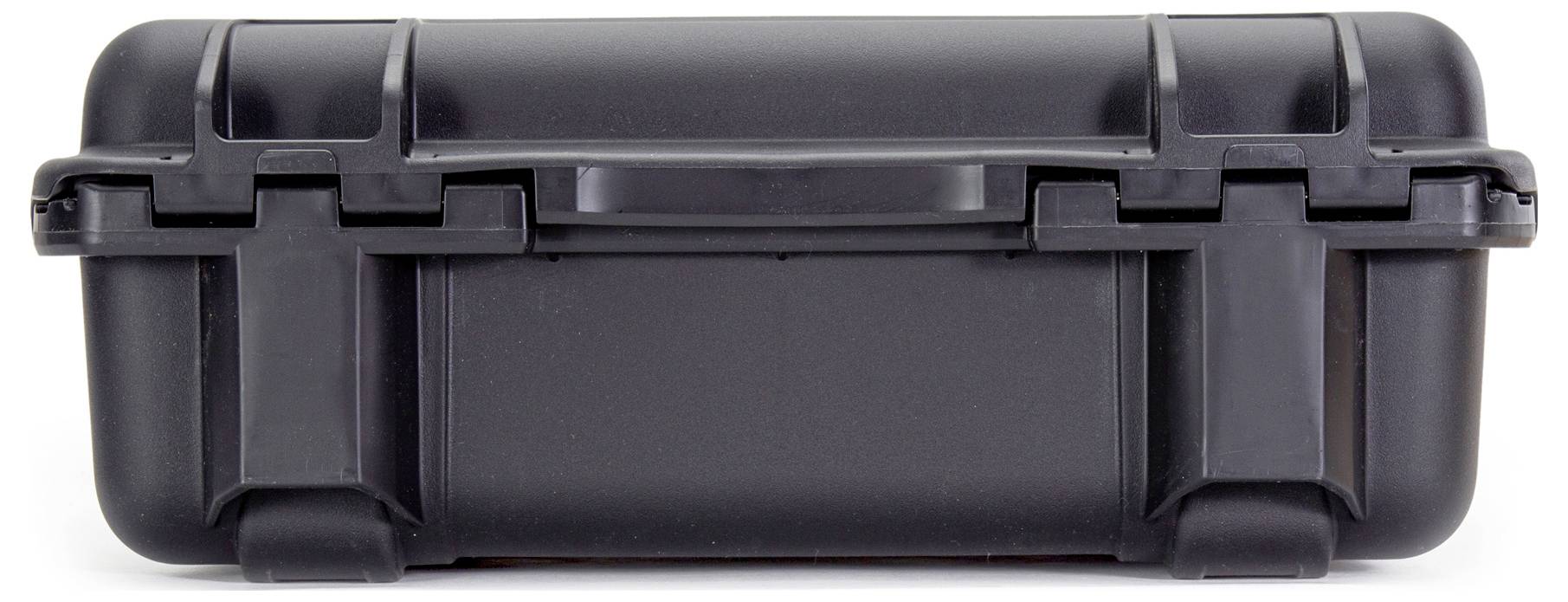 Black, robust suitcase with buckle fastening, suitable for the secure transportation of delicate equipment.