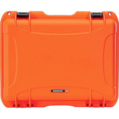 Orange, robust suitcase with a black clasp and the brand 'Nanuk 930' on the front.