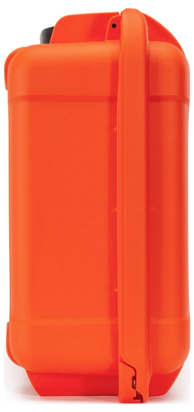 A red jerry can with a handle, standing vertically.