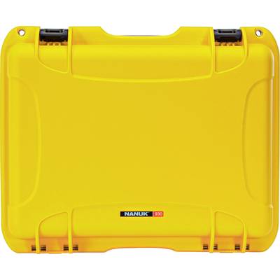 A luminous yellow, hard-wearing suitcase with 'Nanuk 930' printed on the front.