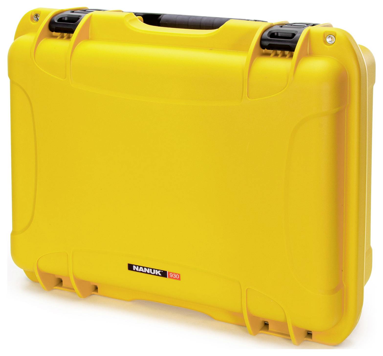 Yellow, robust suitcase with black handle, suitable for the secure transport of delicate equipment.