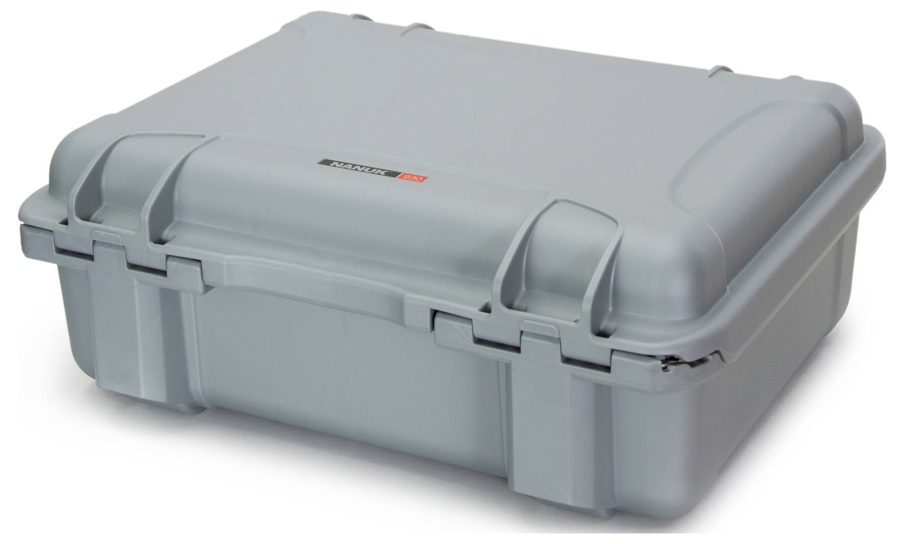 Grey, robust plastic case with snap locks and handles, suitable for secure transport and storage.