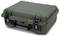 A robust, dark green hard-shell suitcase with handle, designed to protect delicate equipment during transportation.