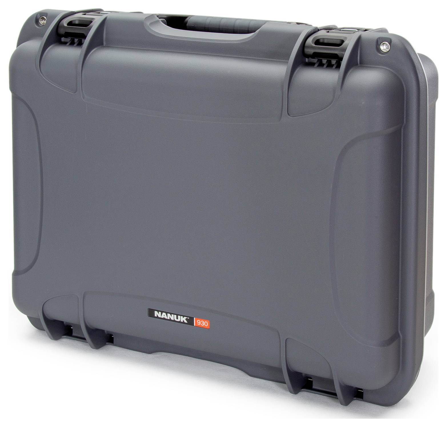 Robust grey transport case with carry handle.