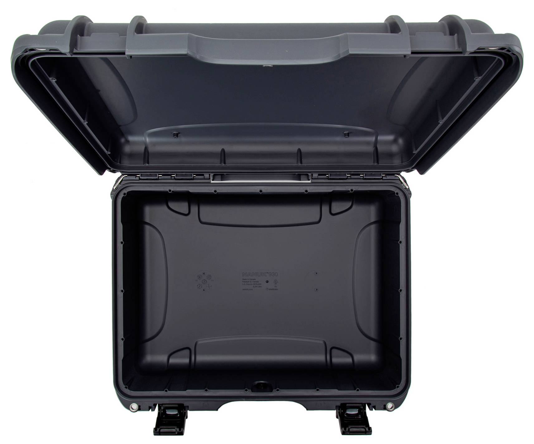 Protective case with open lid, sturdy and empty. Ideal for safely transporting delicate equipment.
