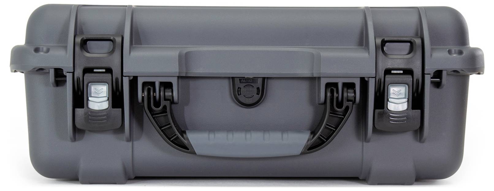 Robust, grey protective case with two locks and carrying handle, ideal for the secure transportation of delicate items.