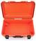 Open orange suitcase without contents, viewed from the side. Suitable for safely transporting delicate items.