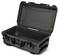 A robust, open, empty black hard-shell suitcase with a sturdy design, suitable for protecting and transporting delicate equipment.