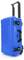 Blue hard-shell wheeled suitcase with telescopic handle. It is standing upright. Suitable for travel and transportation.