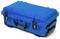 A blue, robust hard-shell suitcase with two black clasps and a handle on the front, suitable for secure transportation.
