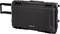 A black, robust hard-shell suitcase with extendable handle and wheels, suitable for travel or protecting delicate equipment.