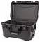 Black, open hard-shell case with sturdy handle, suitable for securely transporting delicate items.