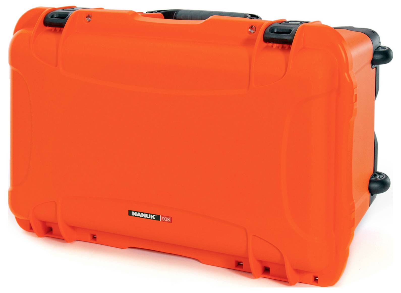 Orange protective case with black handle, robust and lockable, suitable for the secure transportation of delicate items.