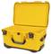 Yellow, empty protective case with open lid. The case has two side locks and a front handle. Suitable for transport and storage of delicate items.