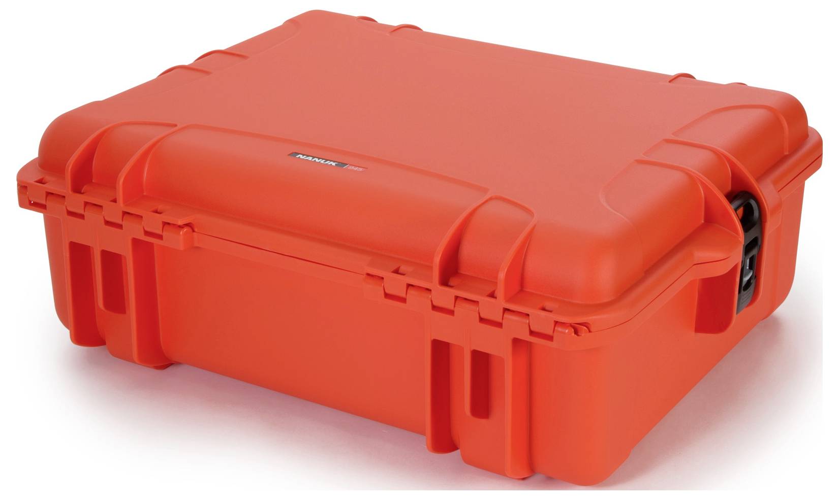A large, robust, orange suitcase with security locks, ideal for the safe transportation of delicate items.