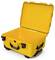 Yellow, open transport case made of sturdy plastic with a carrying handle and black clasps, set against a white background.