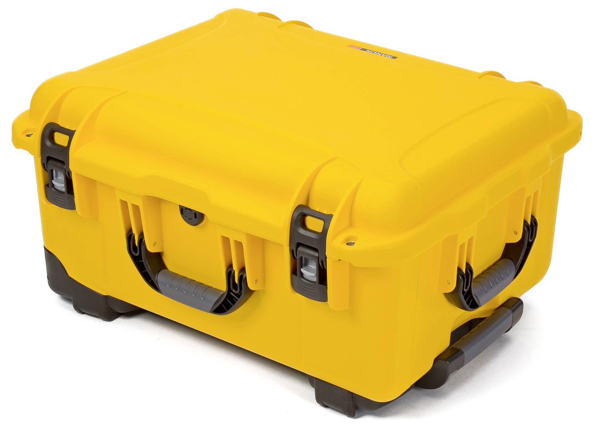 A yellow, robust suitcase with black handles and fastenings, suitable for the secure transportation of delicate equipment.