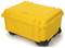 A large, yellow, robust protective case with wheels, suitable for the safe transportation of delicate items.