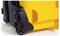 A sturdy yellow plastic case with black wheels for easy transportation. Ideal for secure transport and storage.