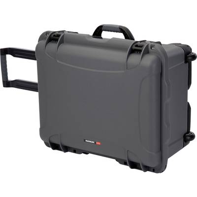 Black hard-shell suitcase with extendable handle and wheels, suitable for the secure transportation of delicate equipment or items.