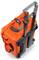 A robust, orange hard-shell suitcase with an extendable handle and wheels. Ideal for the secure transportation of delicate equipment.
