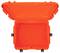 Orange suitcase with open lid, robust construction with black latches; ideal for securely storing items.