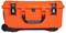 A robust, orange hard-shell suitcase with a black handle and clasps, suitable for the secure transportation of delicate items.