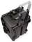 Black hard-shell suitcase with extendable handle, standing upright. Suitcase has robust corners and is mobile on wheels.